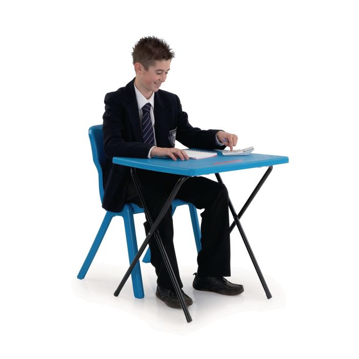 Titan Square Anti-Graffiti Fold Away Exam Desk - 600 x 600 x 710mm - Blue