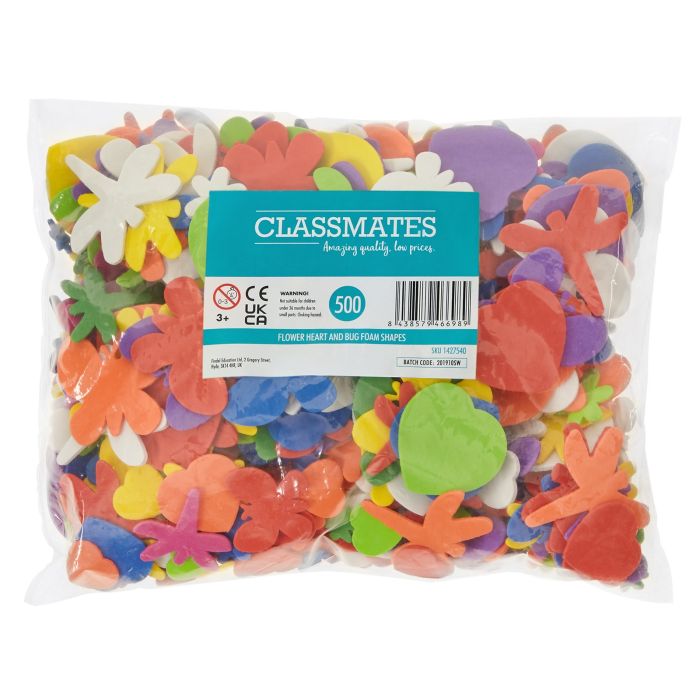 Classmates Flower Heart and Bug Foam Shapes - Pack of 500