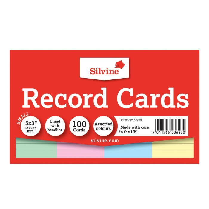 Record 5 x 3" 100 Cards - Pack of 100