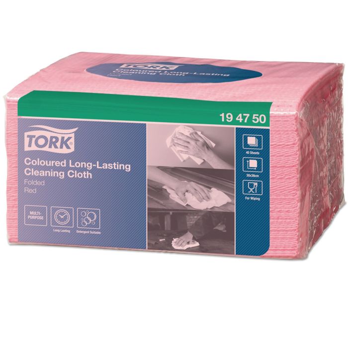 Tork Long-Lasting Cleaning Cloth (8) - Red - Pack of 40