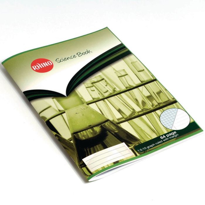 Rhino A4 Science Exercise Book 64 Page 8mm Ruled With Margin Plus 1:5:10 Graph - Pack of 10 Rhino A4 Science Exercise Book 64 Page 8mm Ruled With Margin Plus 1:5:10 Graph - Pack of 10