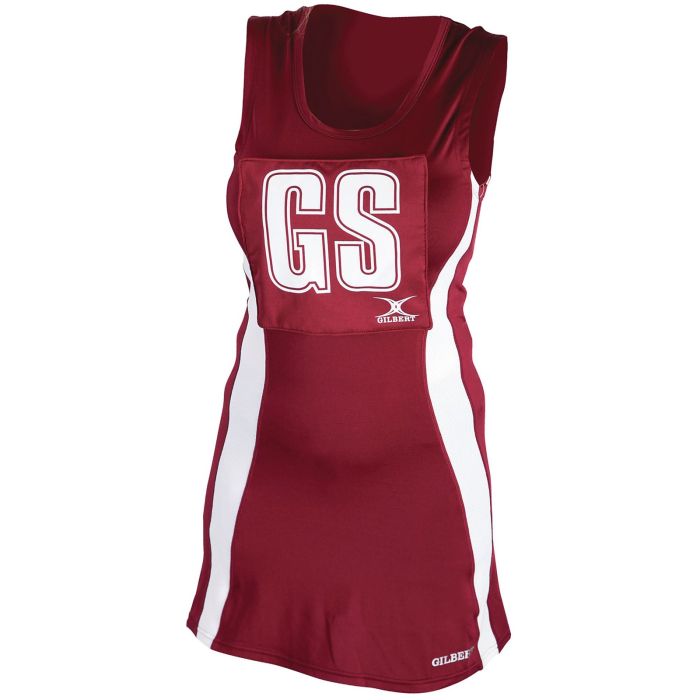 Gilbert Eclipse Netball Dress with Hook & Loop - Maroon/White - Size 8