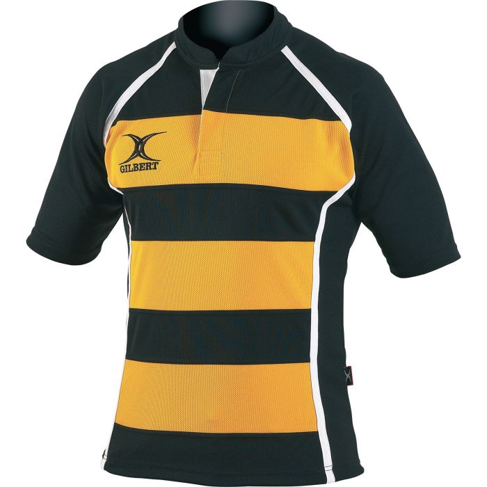 Gilbert Xact Hooped Rugby Shirt - Amber/Black - 5-6 Years Gilbert Xact Hooped Rugby Shirt - Amber/Black - 5-6 Years