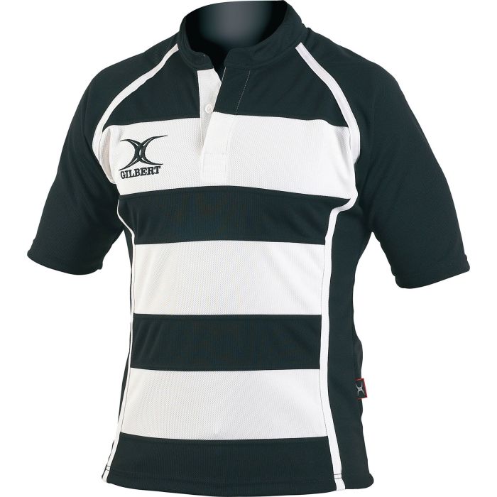 Gilbert Xact Hooped Rugby Shirt - Black/White - 11-12 Years Gilbert Xact Hooped Rugby Shirt - Black/White - 11-12 Years