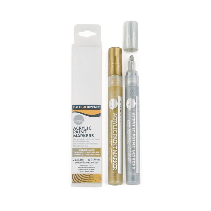 Daler-Rowney Simply Acrylic Paint Markers - Gold and Silver - Pack of 2 Daler-Rowney Simply Acrylic Paint Markers - Gold and Silver - Pack of 2