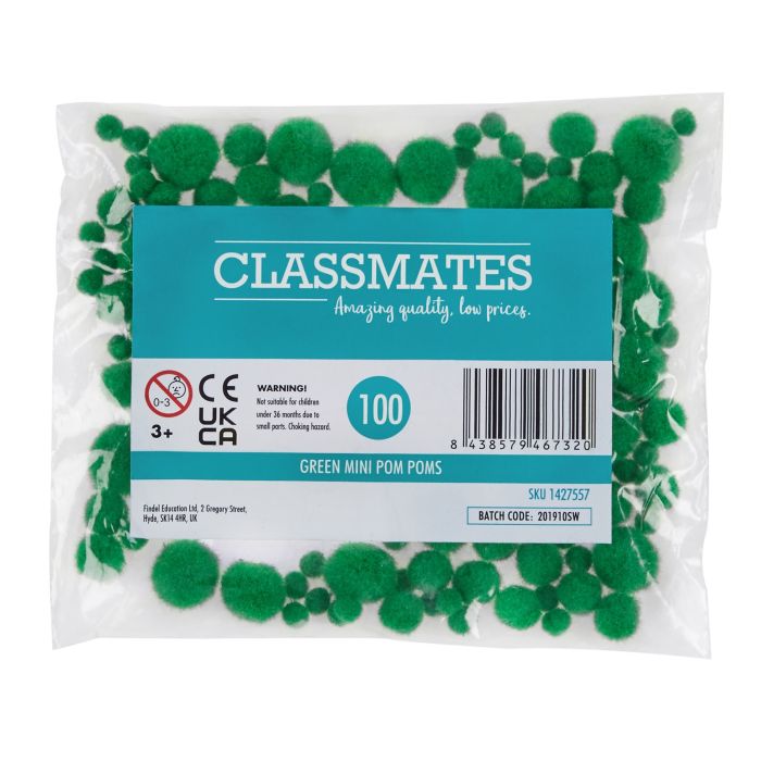 Mini Pom Poms - Green - Pack of 100