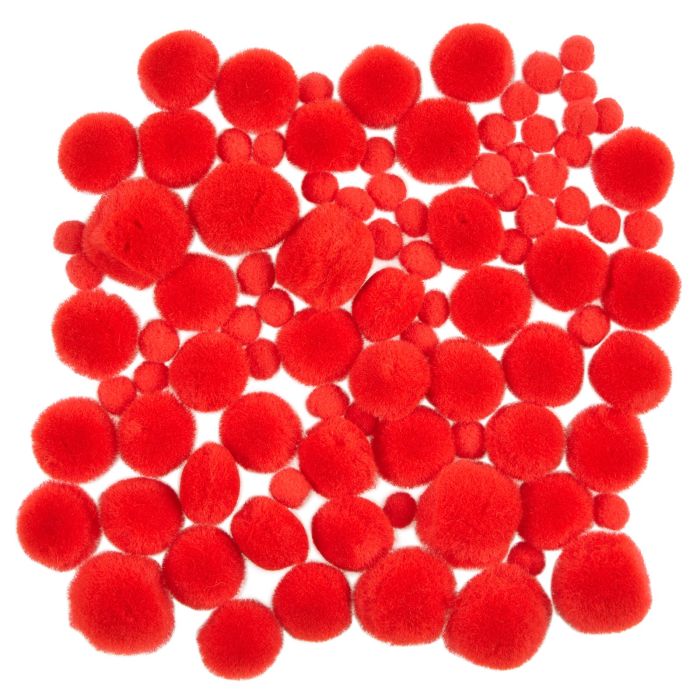 Mini Pom Poms - Red - Pack of 100