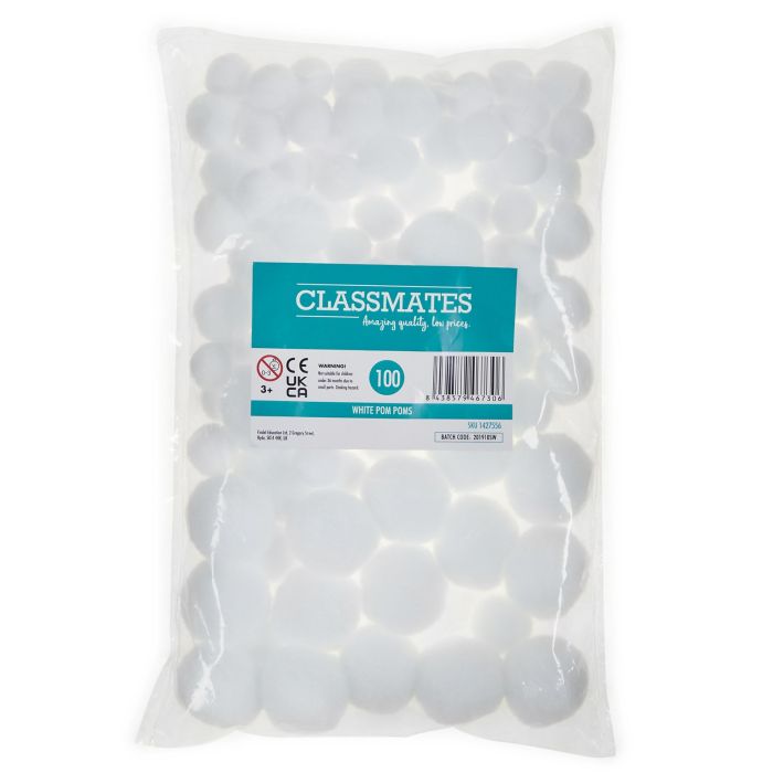 Classmates Pom Poms - White - Pack of 100 Classmates Pom Poms - White - Pack of 100