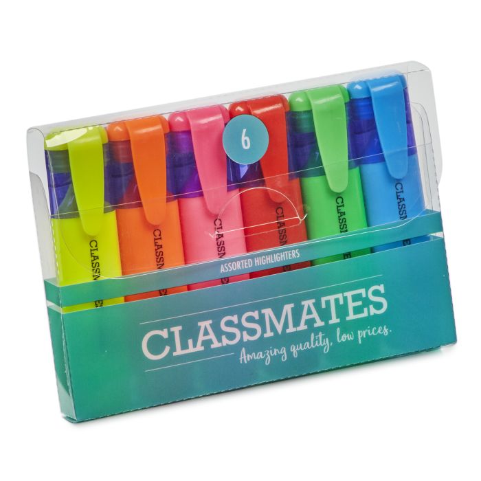 Classmates Highlighters - Assorted Colours - Pack of 6 Classmates Highlighters - Assorted Colours - Pack of 6