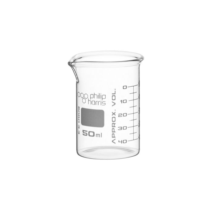 Philip Harris Beaker Squat Form With Spout 50ml - Pack of 12 Philip Harris Beaker Squat Form With Spout 50ml - Pack of 12