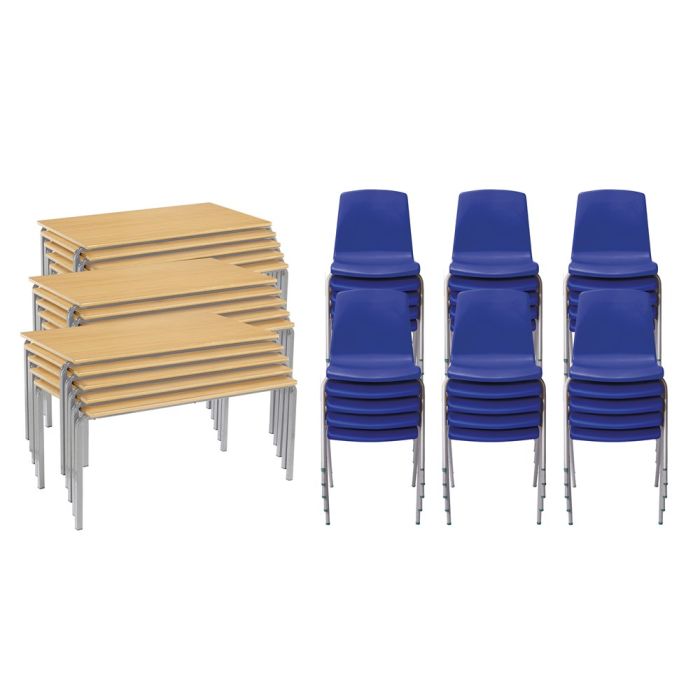 Classmates 15 Crushed Bent Beech Tables - 8-11 Years - 30 Blue Chairs