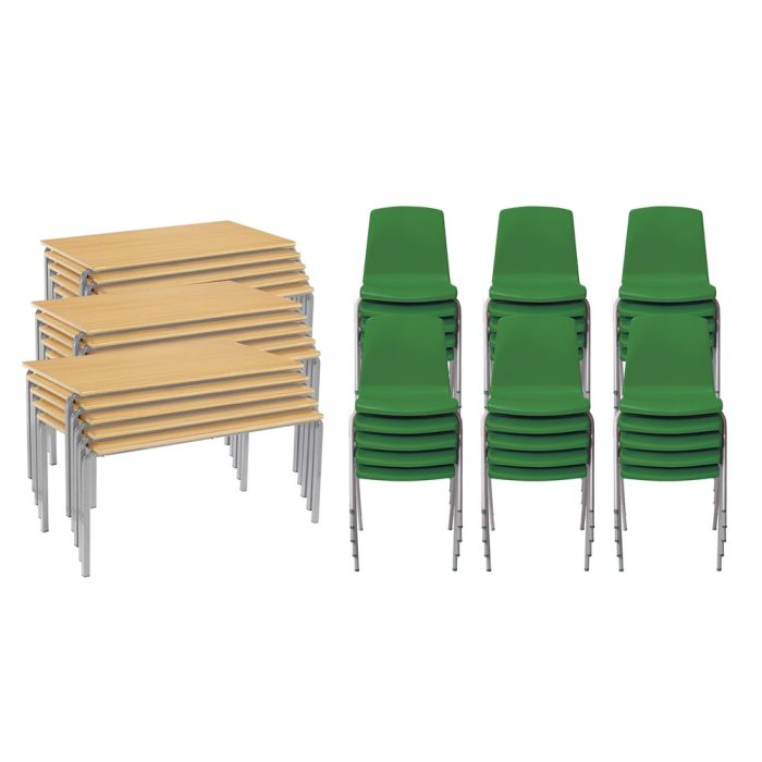 Classmates 15 Crushed Bent Beech Tables - 11-14 Years - 30 Green Chairs