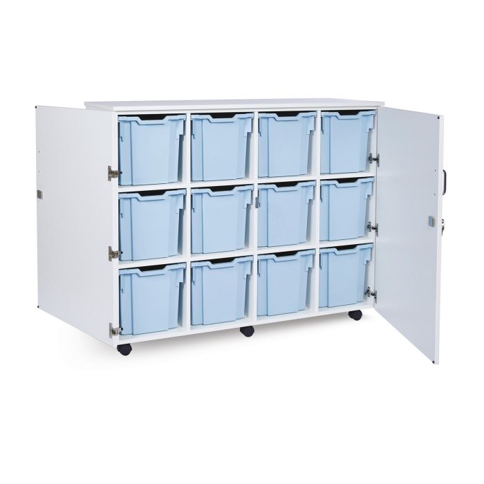 12 Jumbo White With Doors Blue Trays - With Doors