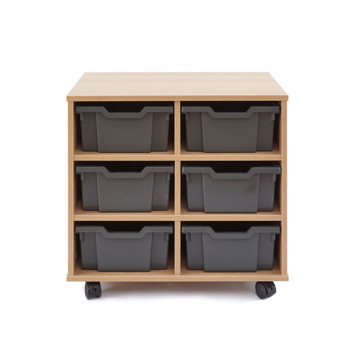 6 Deep Oak Open Unit - Grey Trays