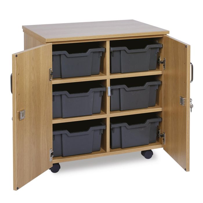 6 Deep Oak Unit With Doors Grey Trays