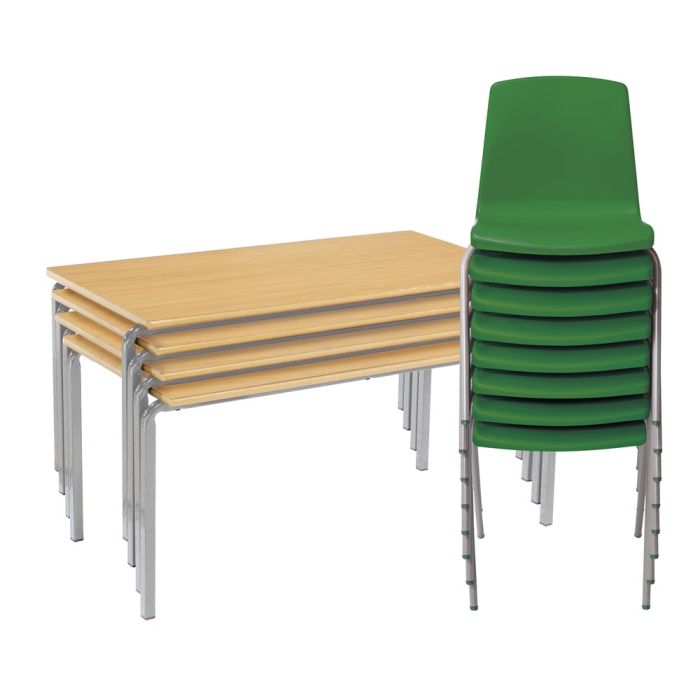 Classmates 4 Crushed Bent Beech Tables 8-11 Years - 8 Green Chairs
