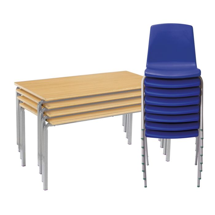 Classmates 4 Crushed Bent Beech Tables 11-14 Years - 8 Blue Chairs