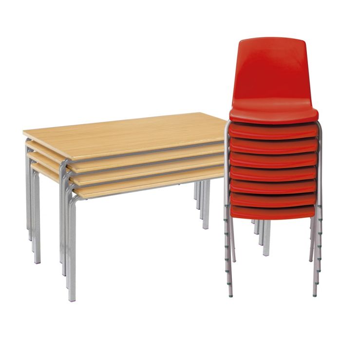 Classmates 4 Crushed Bent Beech Tables 4-6 Years - 8 Red Chairs
