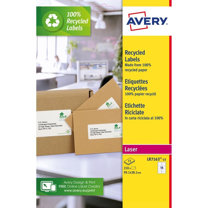 Avery Recycled Quick Peel Labels - 14 Labels 99.1 x 38.1mm - Pack of 15 Avery Recycled Quick Peel Labels - 14 Labels 99.1 x 38.1mm - Pack of 15