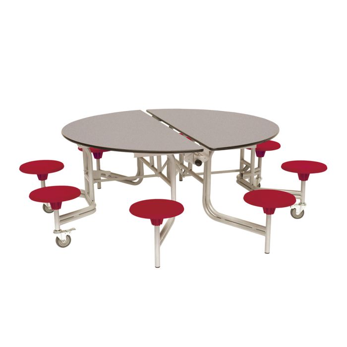 Secondary Circular 8 Seater Table Red Seat Grey Top
