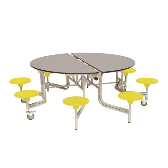 Primary Circular 8 Seater Table Yellow Seat Grey Top