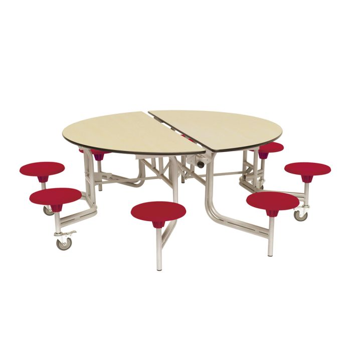 Secondary Circular 8 Seater Table Red Seat Maple Top