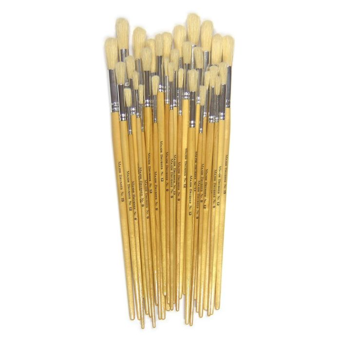 Long Hog Hair Brushes Assorted Round - Pack of 30 Long Hog Hair Brushes Assorted Round - Pack of 30