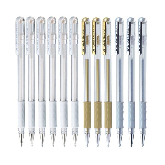 Pentel Hybrid Gel Grip Metallic Pens - Pack of 12