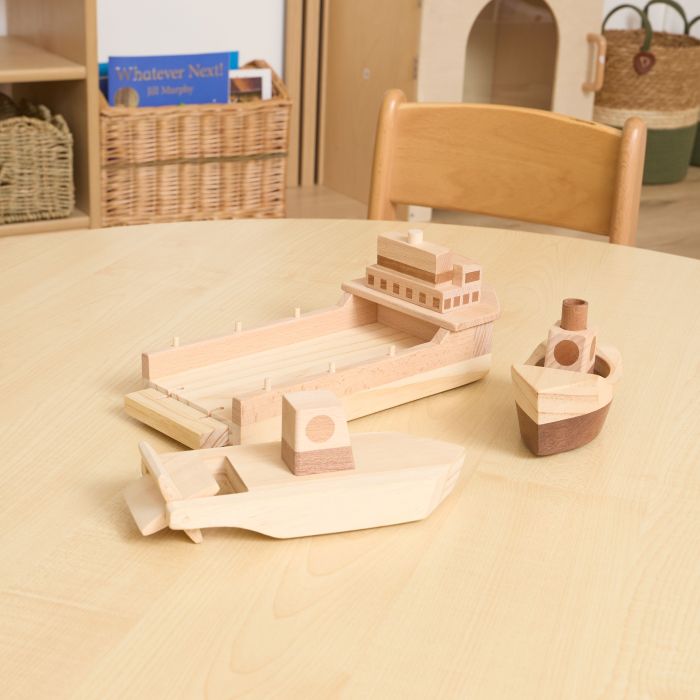 Wooden Boats with Hidden Wheels  - Pack of 3