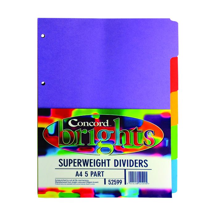 Bright Super Weight Subject Dividers - 5 Part