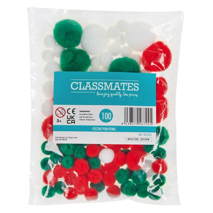Festive Pom Poms - Pack of 100