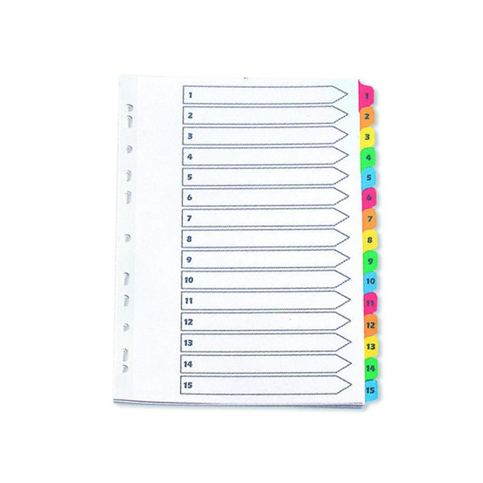 Multi-Colour Tabbed Index Dividers - 1-15 Multi-Colour Tabbed Index Dividers - 1-15