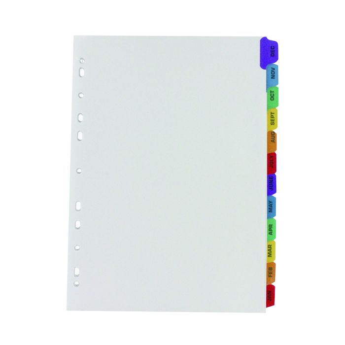 Multi-Colour Tabbed Index Dividers - Jan-Dec