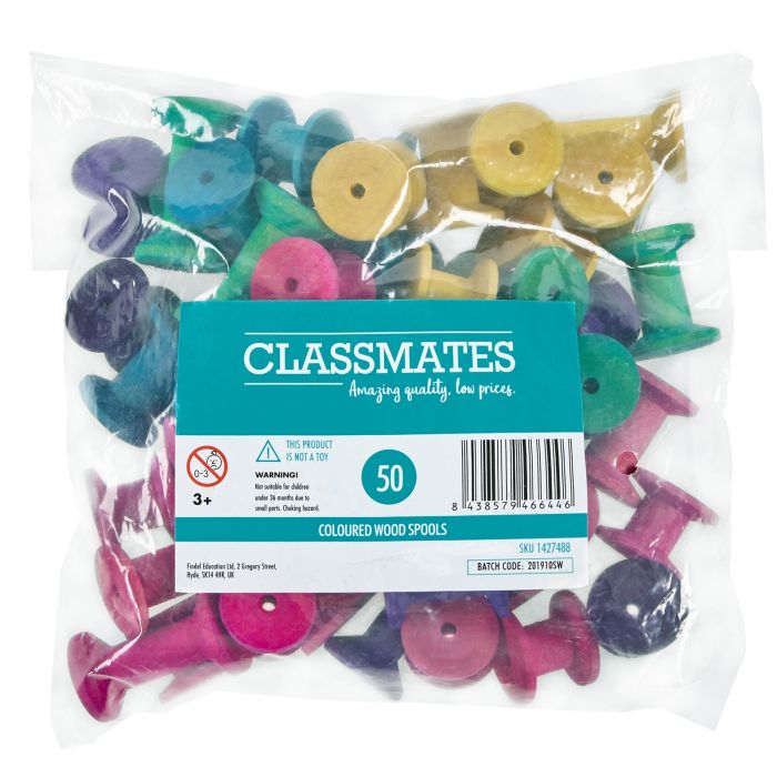 Classmates Coloured Wooden Spools - Pack of 50 Classmates Coloured Wooden Spools - Pack of 50
