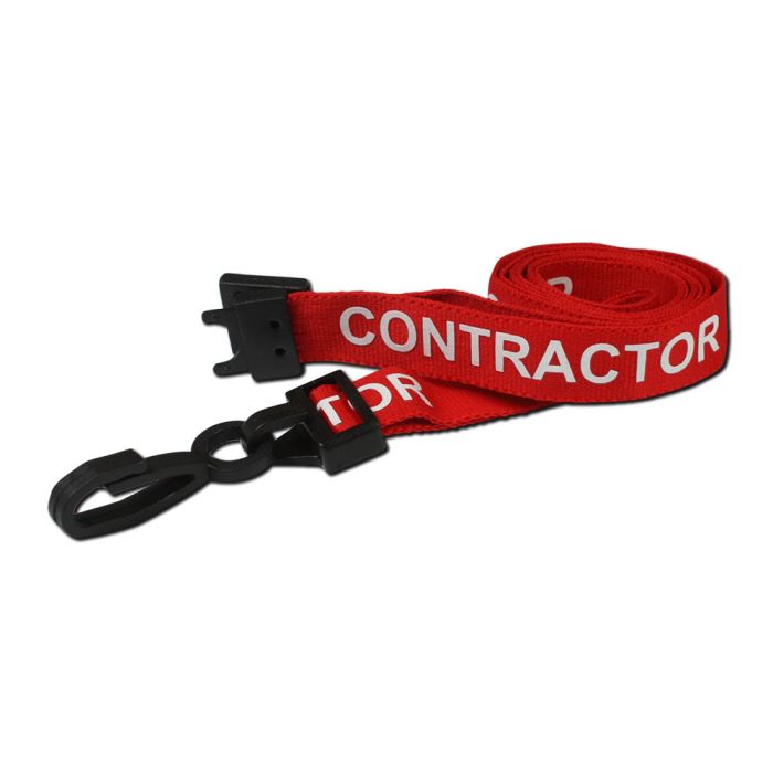 Pre Printed Breakaway Lanyard 15mm - Contractor - Red - Pack of 10 Pre Printed Breakaway Lanyard 15mm - Contractor - Red - Pack of 10
