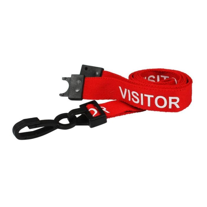 Pre Printed Breakaway Lanyard 15mm - Visitor - Red - Pack of 10 Pre Printed Breakaway Lanyard 15mm - Visitor - Red - Pack of 10