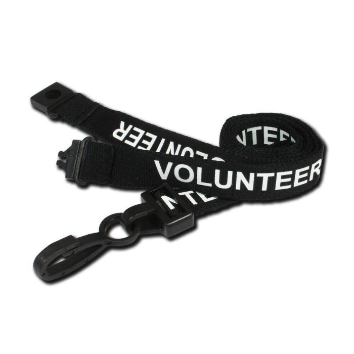 Pre Printed Breakaway Lanyard 15mm - Volunteer - Black - Pack of 10