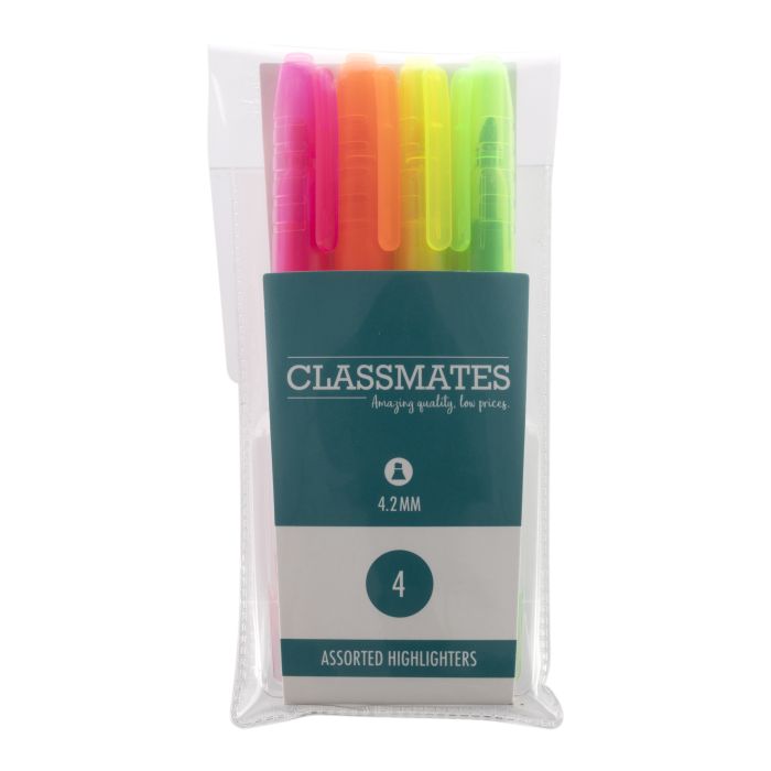 Classmates Highlighter Pens - Assorted - Pack of 4 Classmates Highlighter Pens - Assorted - Pack of 4