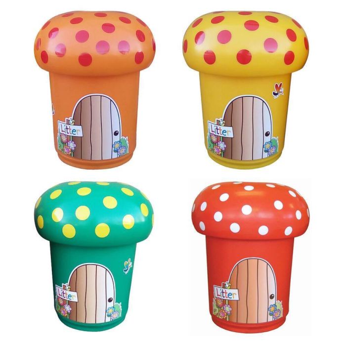 Mushroom Bin with Door Graphics & Spots - Pack of 4 Mushroom Bin with Door Graphics & Spots - Pack of 4