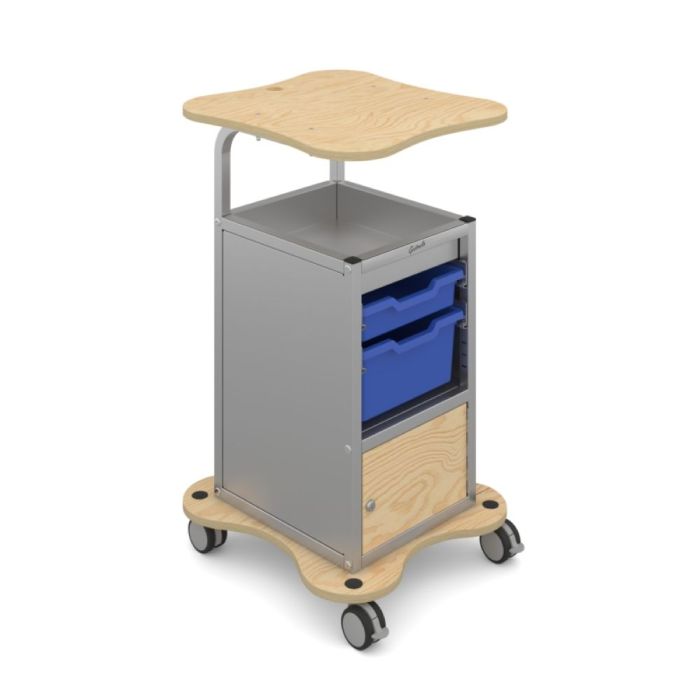 Lockable Silver Trolley with 1 Shallow & 1 Deep Tray - Blue