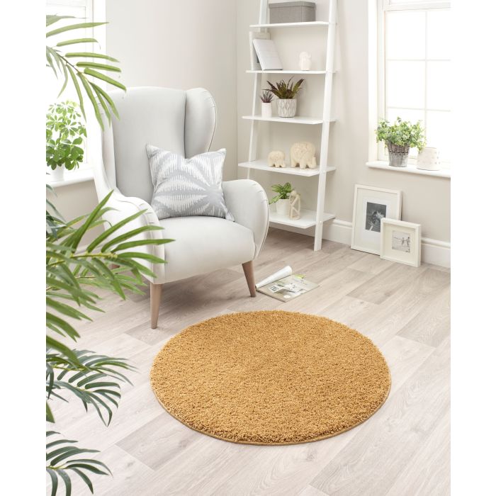 Plain Stain Resistant Washable Circle Rug - 100cm - Ochre