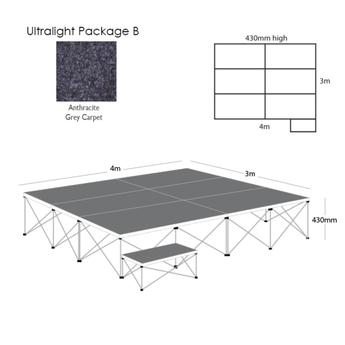 Ultralight Stage Pack B- 4x3M Carpeted- Anthracite Grey