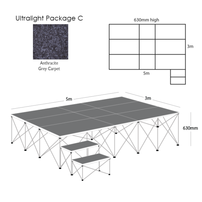 Ultralight Stage Pack C 5x3M Carpeted - Anthracite Grey