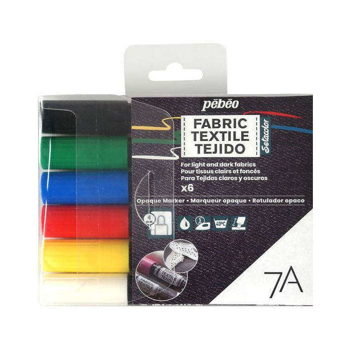 Pebeo Setacolor 7A Opaque Fabric Pens. Pack of 6 Pebeo Setacolor 7A Opaque Fabric Pens. Pack of 6