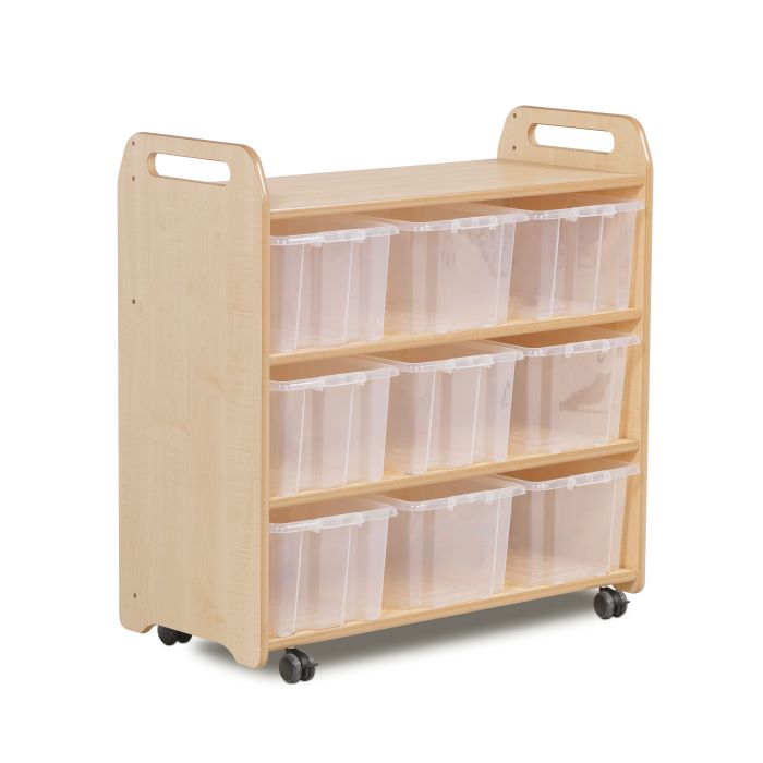 Mobile Shelf with Mirror Back and 9 Clear Tubs