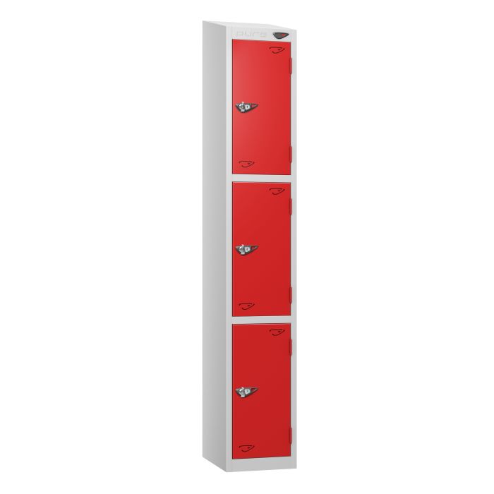 Lockers- Full Height Sloping Top- Depth 30cm- Red- 3 Door Lockers- Full Height Sloping Top- Depth 30cm- Red- 3 Door