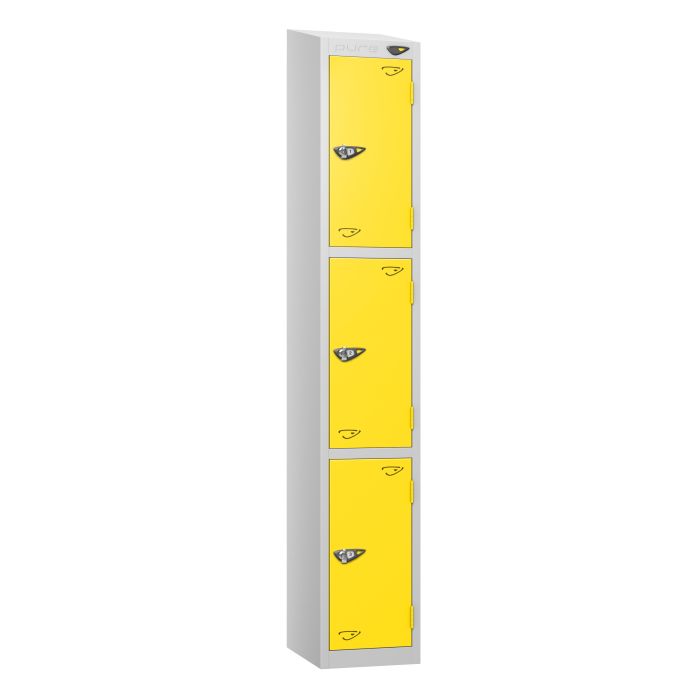 Lockers- Full Height Sloping Top- Depth 30cm- Yellow- 3 Door Lockers- Full Height Sloping Top- Depth 30cm- Yellow- 3 Door