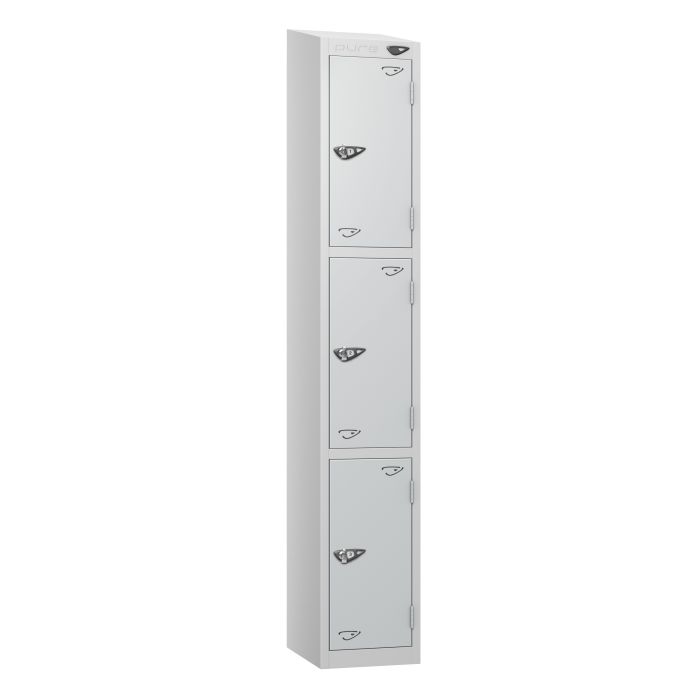 Lockers- Full Height Sloping Top- Depth 30cm- Silver- 3 Door Lockers- Full Height Sloping Top- Depth 30cm- Silver- 3 Door