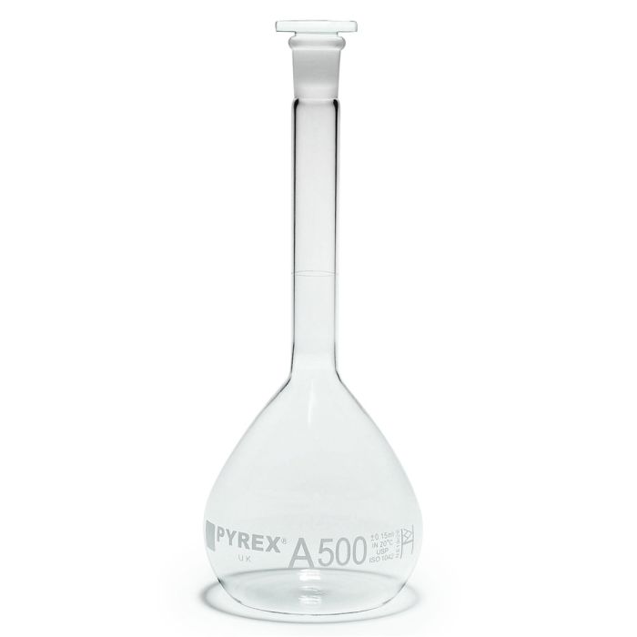 Pyrex Stoppered Volumetric Flask - 500ml - Pack of 2 Pyrex Stoppered Volumetric Flask - 500ml - Pack of 2