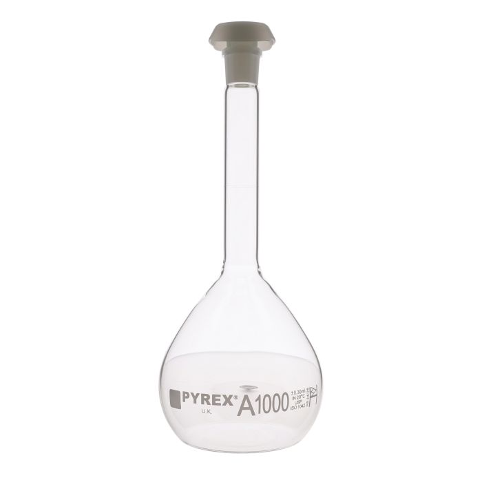 Pyrex Stoppered Volumetric Flask - 1000ml - Pack of 2 Pyrex Stoppered Volumetric Flask - 1000ml - Pack of 2